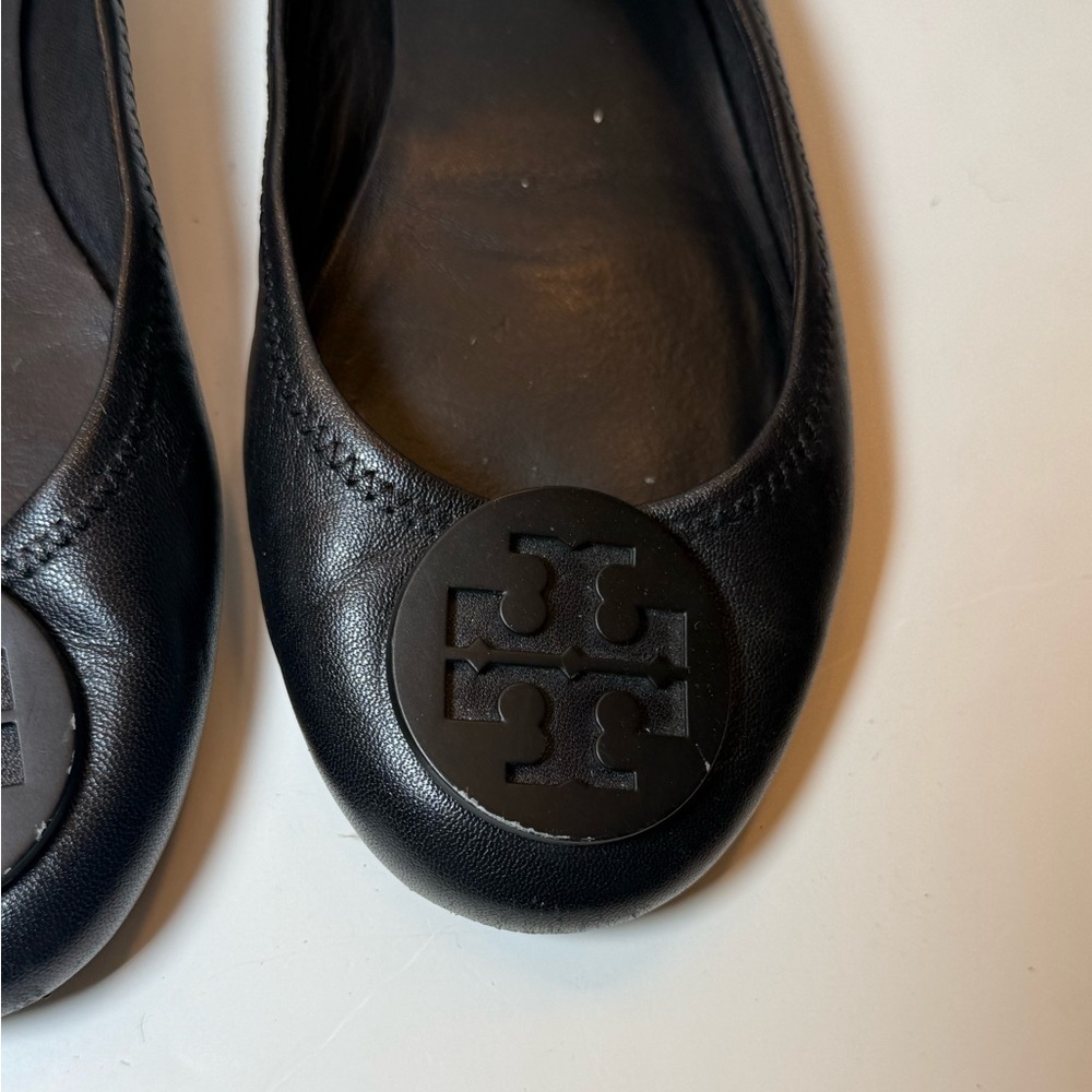 Tory Burch Black Leather Ballet Flats Size 8 - Picture 3 of 7